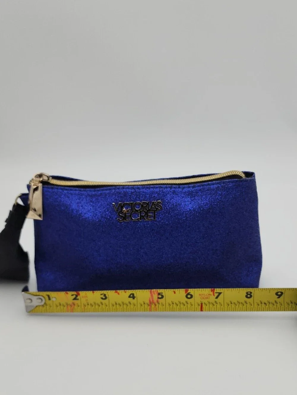 Victoria's Secret Glitter Cosmetic Pouch in Deep Blue with Gold Hardware